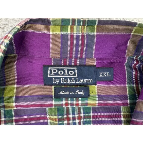 VTG Polo Ralph Lauren Mens XXL Flannel Purple Multicol Plaid Shirt MADE IN ITALY - Picture 3 of 15